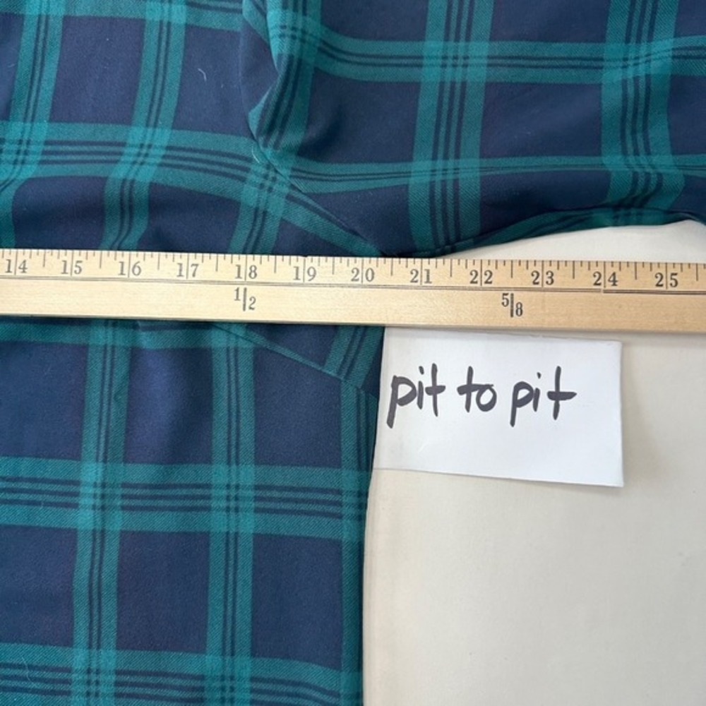 J.Crew Plaid Blouse Bell Sleeve Top V-Neck Career Casual Green Blue Women Medium - Picture 7 of 9